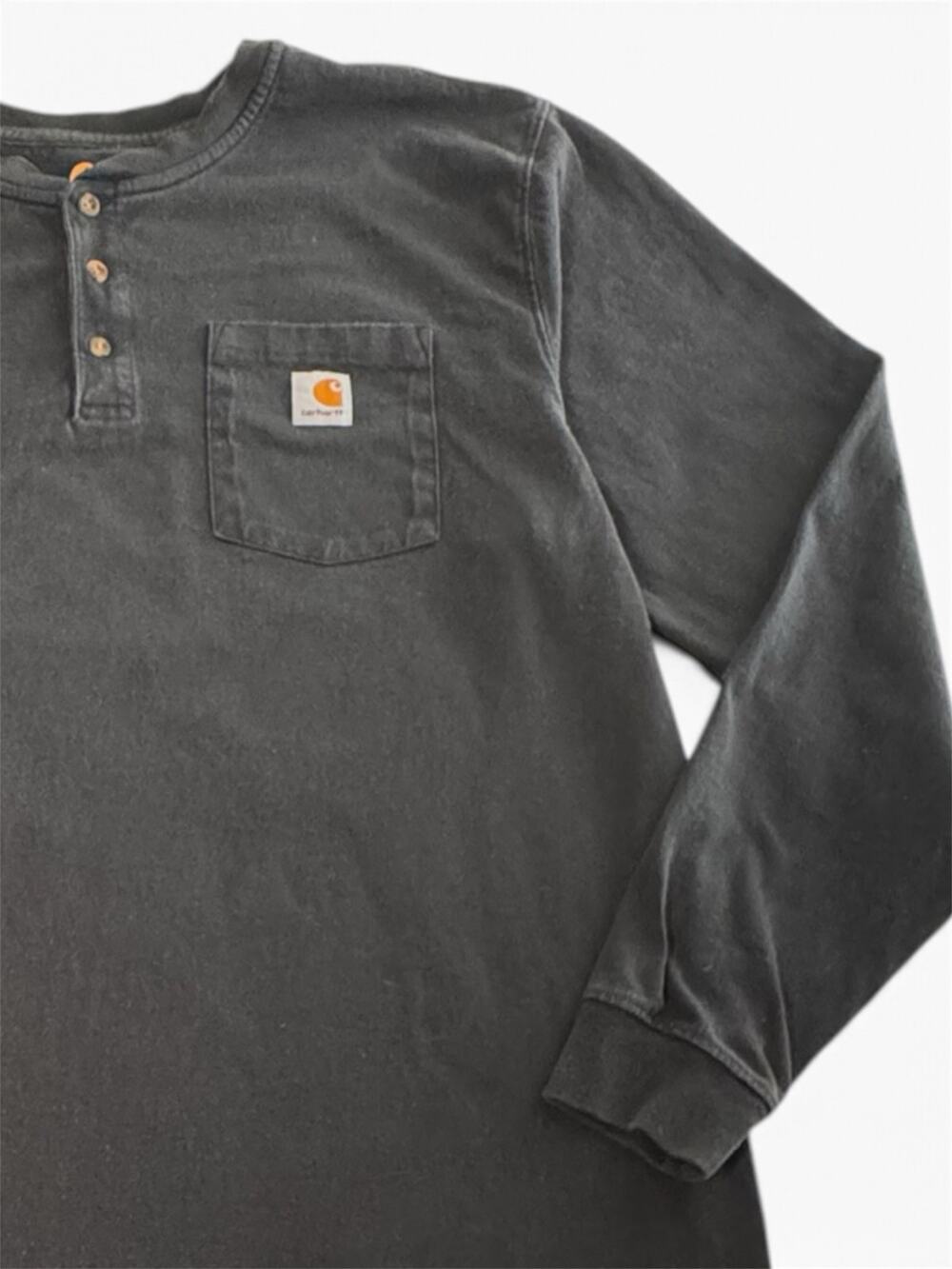 Carhartt Long Sleeve Henley Shirt Mens XL Tall Black Pocket Workwear